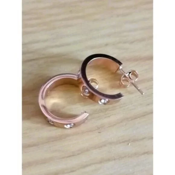 Mens 14K Pink Rose Gold Diamond Semi Hoop Earrings 1ct Studded Guys Jewelry 14 K